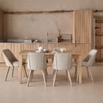 Raleigh Whitewash Oak Rectangular Dining Table Set - 6 Seater - Freya Sand Dining Chairs - Whitewash Oak Legs