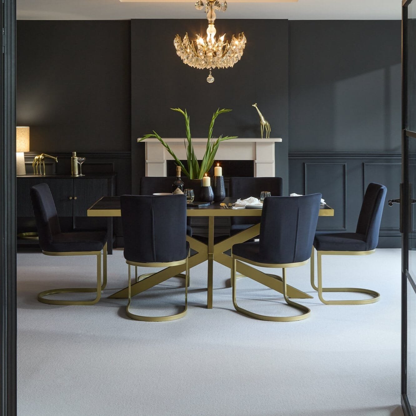 Rayna Black Dining Table Set - 6 Seater - Lola Black Dining Chairs - Gold Metal Legs - Image 2