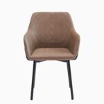 Outlet - Reagan Almond Brown Vegan Leather Carver Chairs - Set of 2 - Black Metal Legs - Image 7
