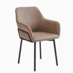 Outlet - Reagan Almond Brown Vegan Leather Carver Chairs - Set of 2 - Black Metal Legs - Image 8