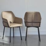 Outlet - Reagan Almond Brown Vegan Leather Carver Chairs - Set of 2 - Black Metal Legs - Image 2