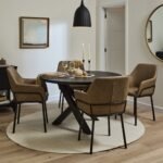 Levi Black Round Dining Table Set - 4 Seater - Reagan Brown Carver Chairs