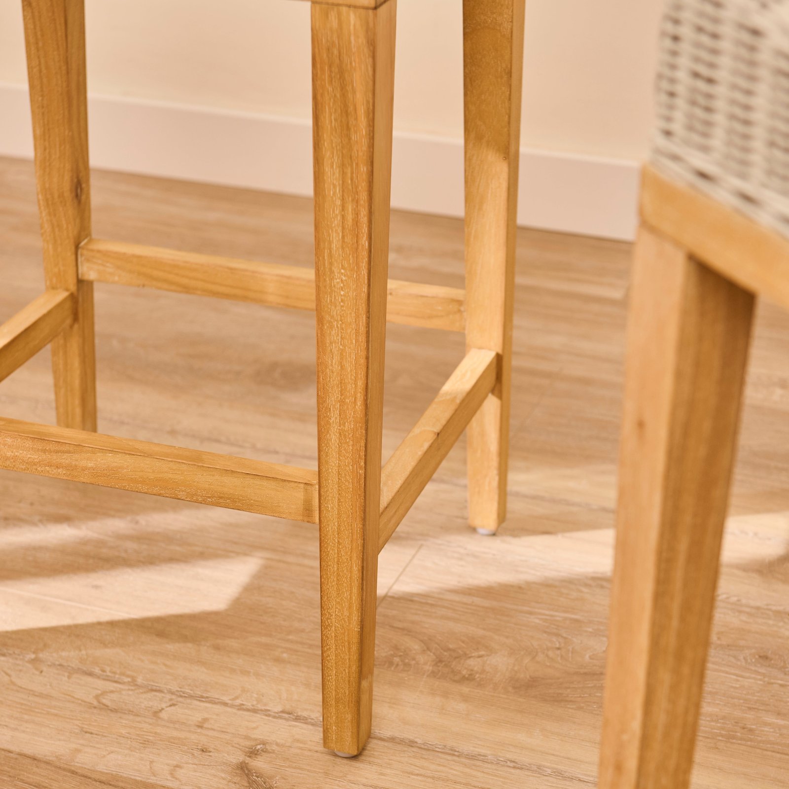 Reid Linen Grey Backless Bar Stools - Set of 2 - Whitewash Mindi Wood Legs - Image 2