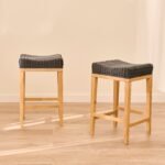 Reid Slate Grey Backless Bar Stools - Set of 2 - Whitewash Mindi Wood Legs