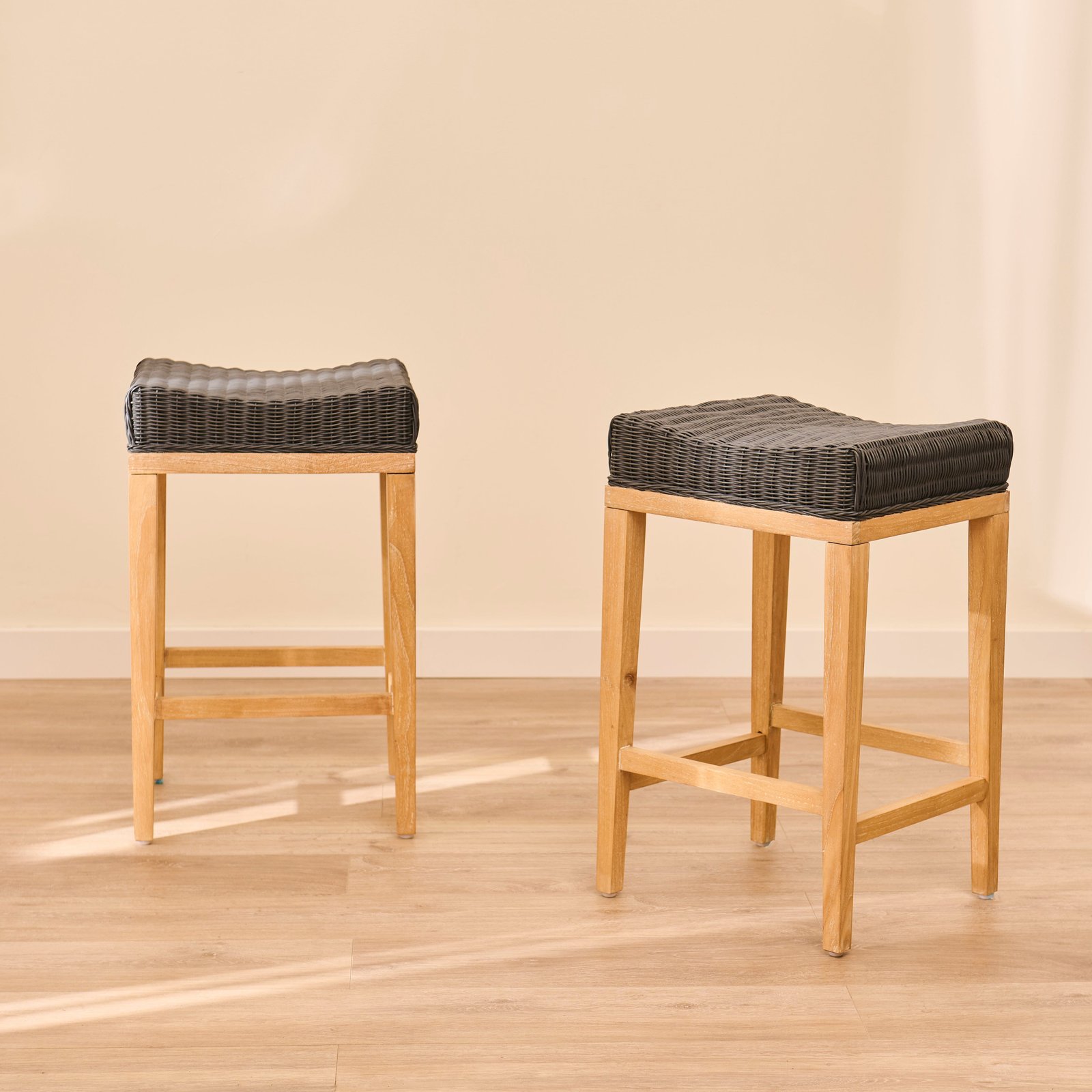 Reid Slate Grey Backless Bar Stools - Set of 2 - Whitewash Mindi Wood Legs - Image 1