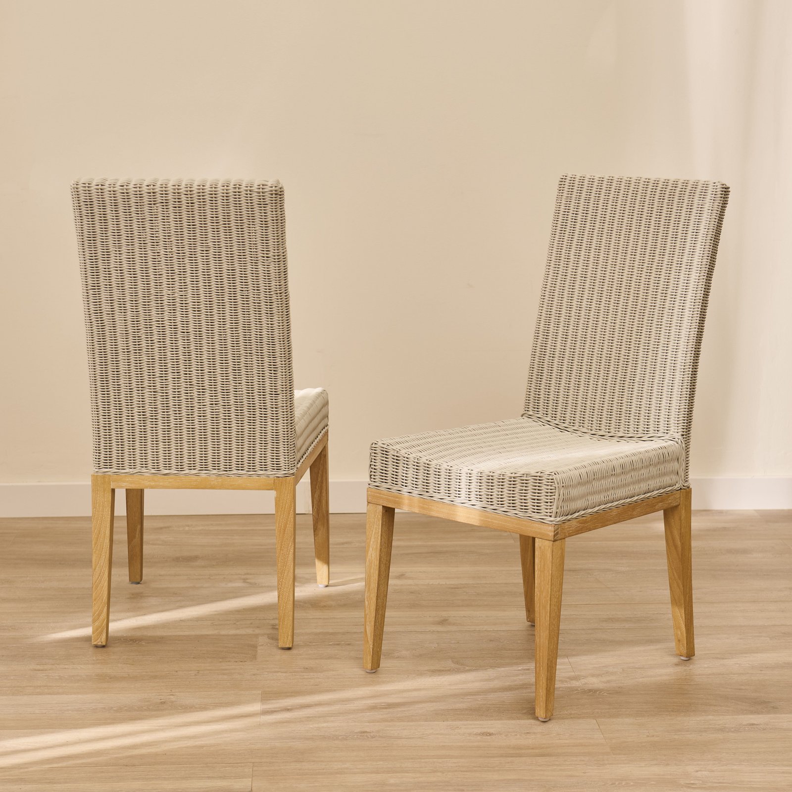 Reid Linen Grey Dining Chairs - Set of 2 - Whitewash Mindi Wood Legs - Image 2