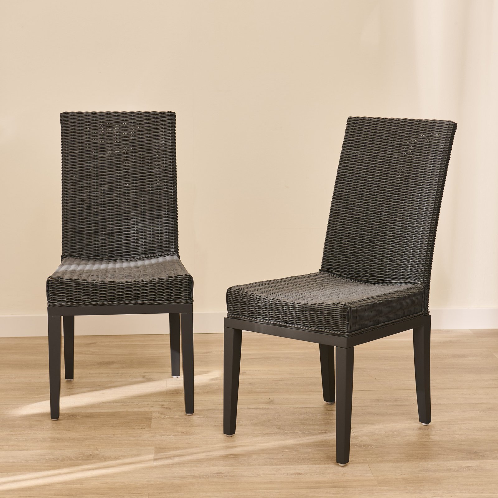 Reid Slate Grey Dining Chairs - Set of 2 - Mindi Wood Legs - Image 1