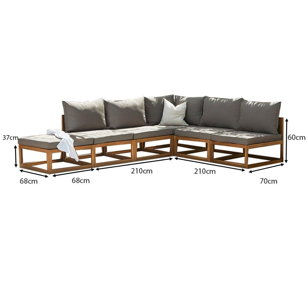 Rowan 6 Seater Wooden Garden Chaise Corner Sofa Set - Grey - Image 9