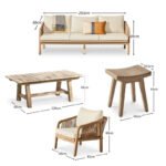 Shiro Wooden Garden Set with 3 Seater Sofa - 2 Shiro Armchairs - 2 Stools & Coffee Table - Image 13