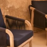 Shiro Wooden Garden Set with 3 Seater Sofa - 2 Shiro Navy Armchairs - Willow Coffee & Side Table - Image 6