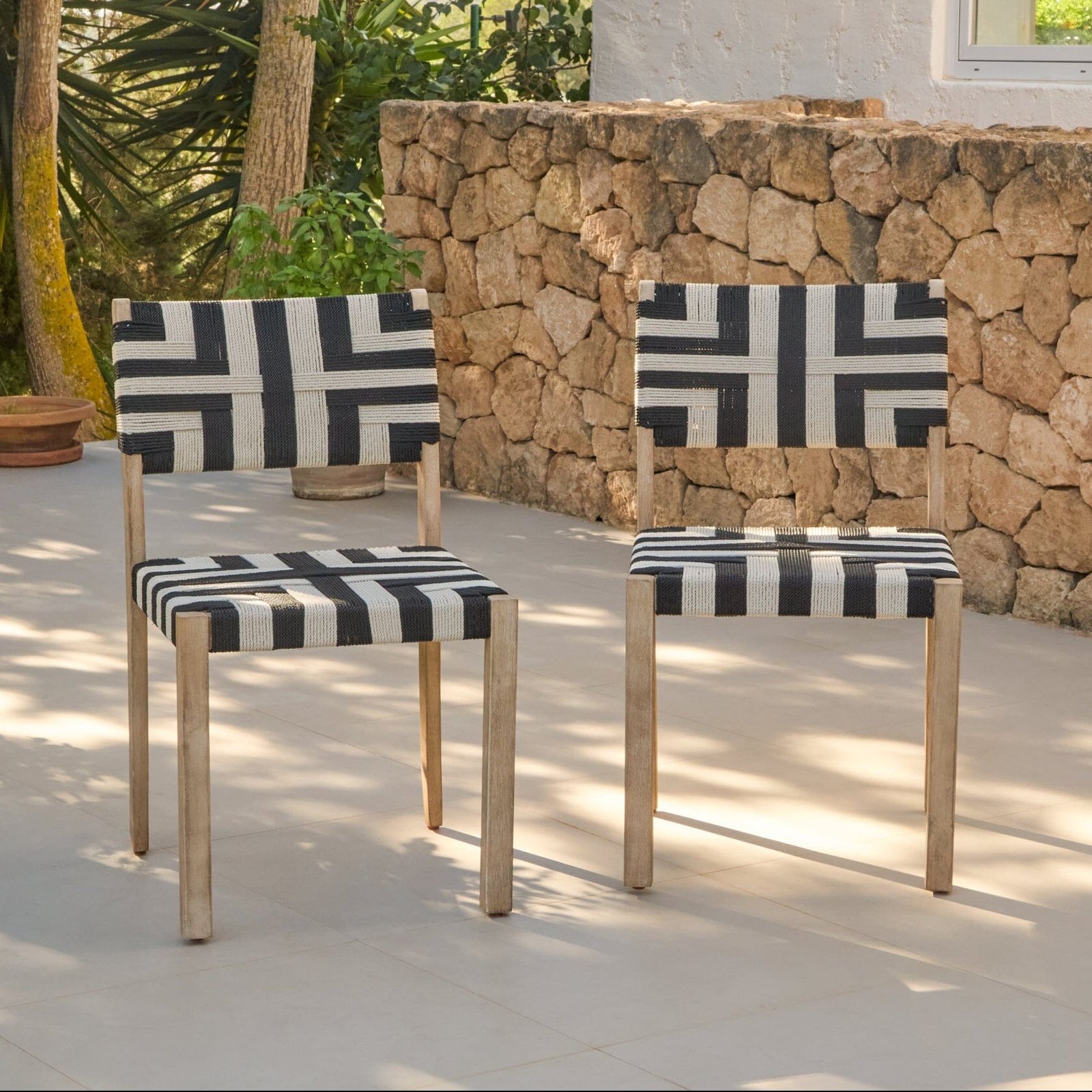 Saffron Brushed Light Acacia Garden Chair - Set of 2 - Beige/Black - Image 1