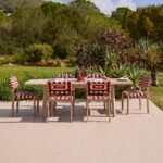 Saffron 6 Seater Extending Wooden Garden Dining Set with Saffron Paprika/Beige Chairs