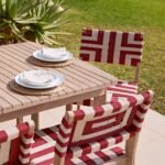 Saffron 6 Seater Extending Wooden Garden Dining Set with Saffron Paprika/Beige Chairs - Image 4