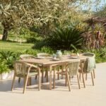 Saffron 6 Seater Extending Wooden Garden Dining Set with Shiro Green Rope Chairs