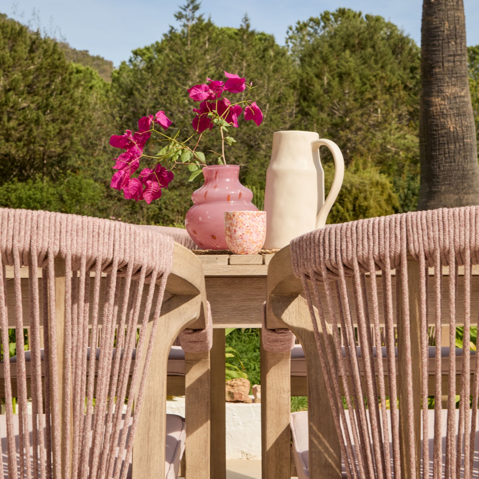Saffron 6 Seater Extending Wooden Garden Dining Set with Shiro Pink Rope Chairs - Image 7