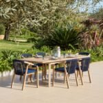 Saffron 6 Seater Extending Wooden Garden Dining Set with Shiro Navy Rope Chairs