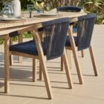 Saffron 6 Seater Extending Wooden Garden Dining Set with Shiro Navy Rope Chairs - Image 4