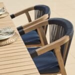 Saffron 6 Seater Extending Wooden Garden Dining Set with Shiro Navy Rope Chairs - Image 8