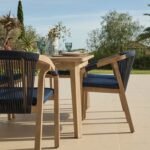 Saffron 6 Seater Extending Wooden Garden Dining Set with Shiro Navy Rope Chairs - Image 9