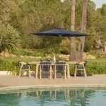 Saffron 6 Seater Extending Wooden Garden Dining Set with Shiro Navy Rope Chairs - Image 5