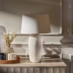 Selham 47cm Ceramic Lamp Base - Rustic White with Coningsby 40cm Cotton Lamp Shade - Snow White