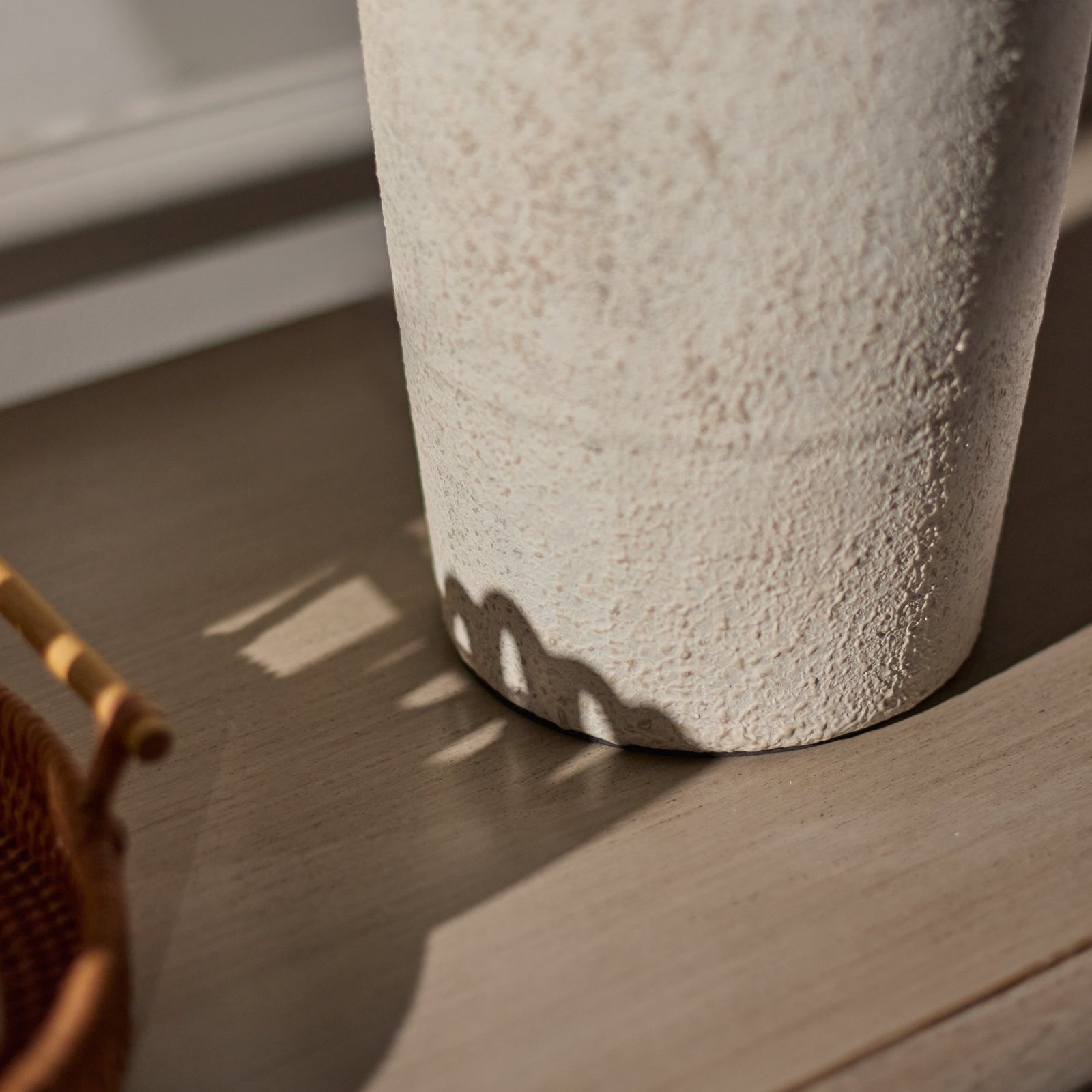 Selham 47cm Ceramic Lamp Base - Rustic White with Coningsby 40cm Cotton Lamp Shade - Taupe - Image 5