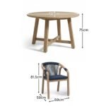 Shiro 4 Seater Round Wooden Garden Dining Set with Shiro Navy Rope Dining Chairs - 120cm - Image 11