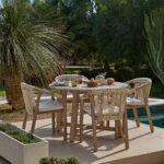 Shiro 4 Seater Round Wooden Garden Dining Set with Shiro Beige Rope Dining Chairs - 120cm