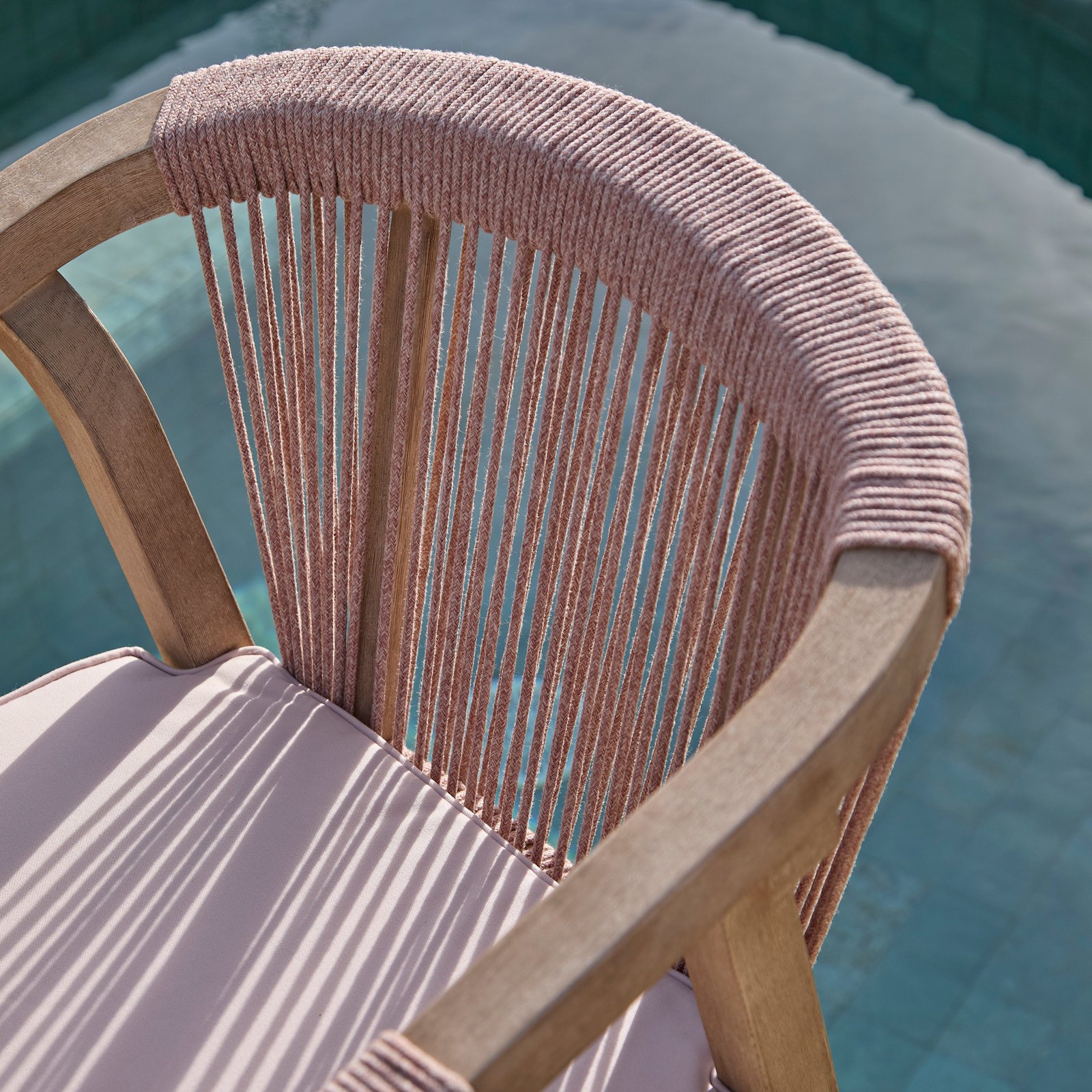 Shiro 6 Seater Wooden Garden Dining Set with Shiro Pink Rope Dining Chairs - 160cm - Image 9