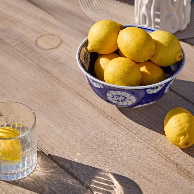 Shiro 120cm Round Dining Table and 4x Shiro Navy Rope 6 Home Retail