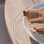 Shiro 6 Seater Round Wooden Garden Dining Set with Shiro Navy Rope Dining Chairs -160cm - Image 6