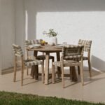 Shiro 4 Seater Round Wooden Garden Dining Set with Saffron Natural/Beige Dining Chairs