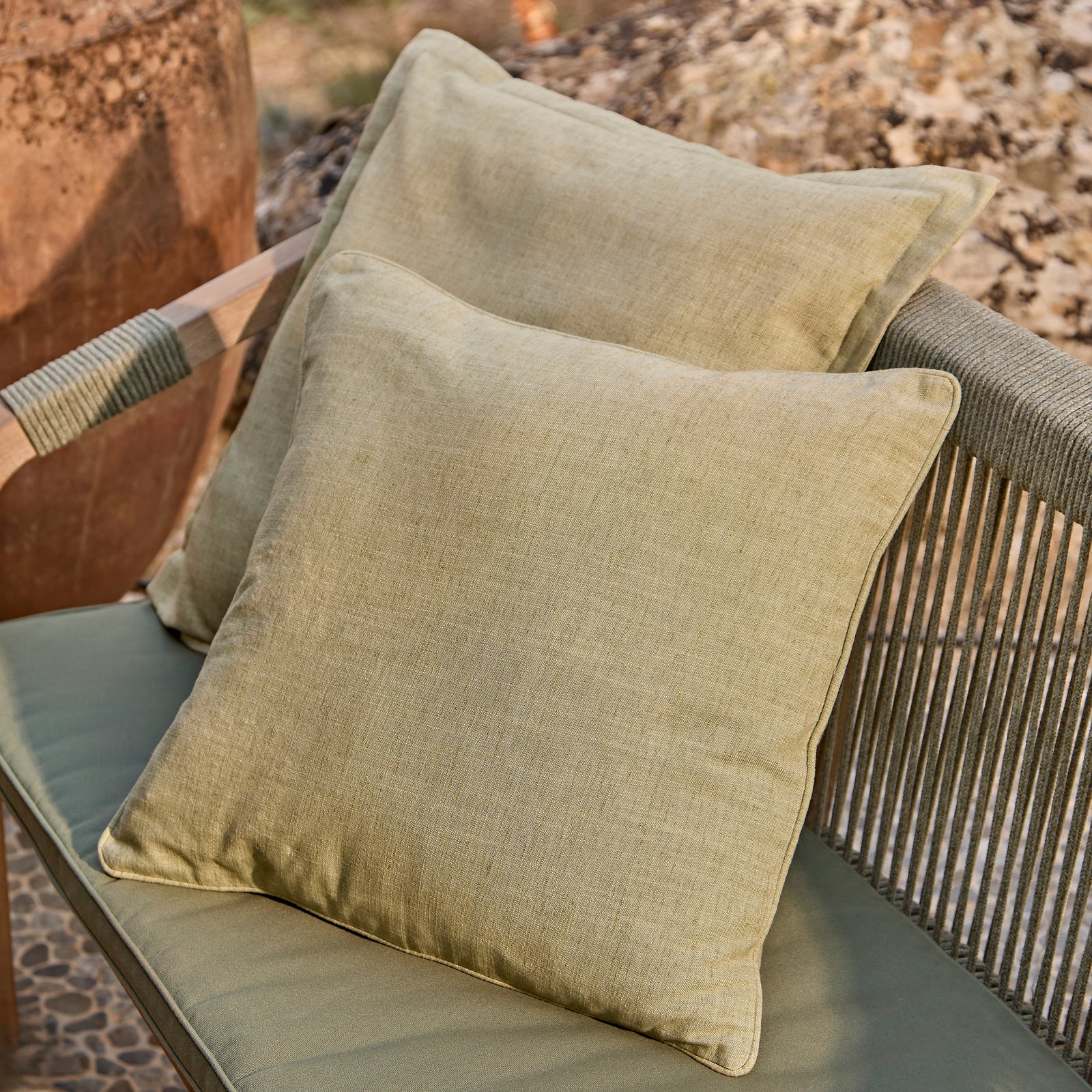 Shiro 6 Seater Wooden Garden Dining Set with Shiro Green Rope Chairs & Bench - 180cm - Image 11