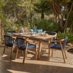 Shiro 6 Seater Wooden Garden Dining Set with Shiro Navy Rope Chairs & Bench - 180cm
