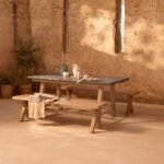 Shiro Brushed Light Acacia Garden Dining Table - Dove Grey Concrete - Image 2