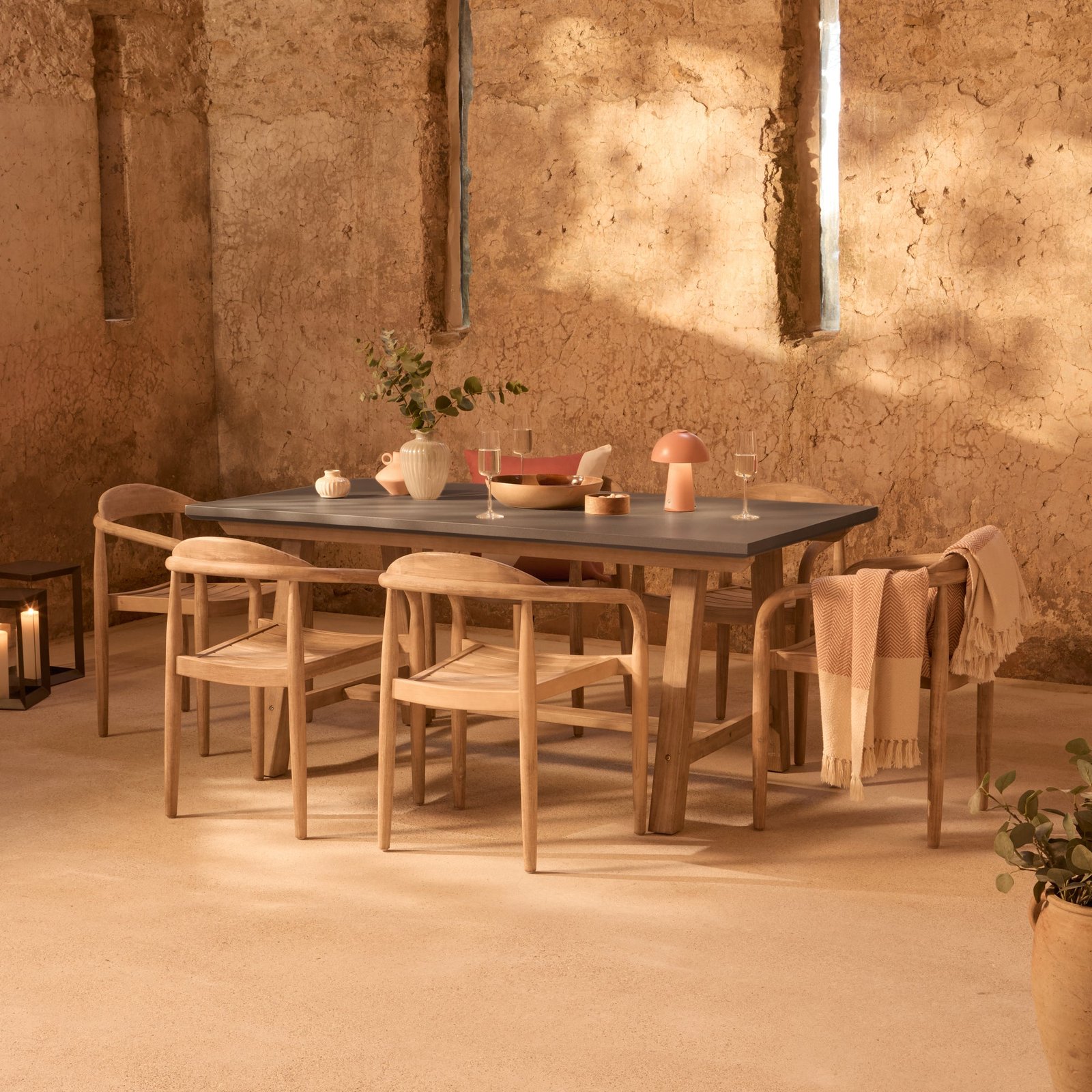 Shiro 180cm Dove Grey Concrete Dining Table Set - 6 Seater - Sasha Brushed Light Acacia Dining Chairs - Image 1