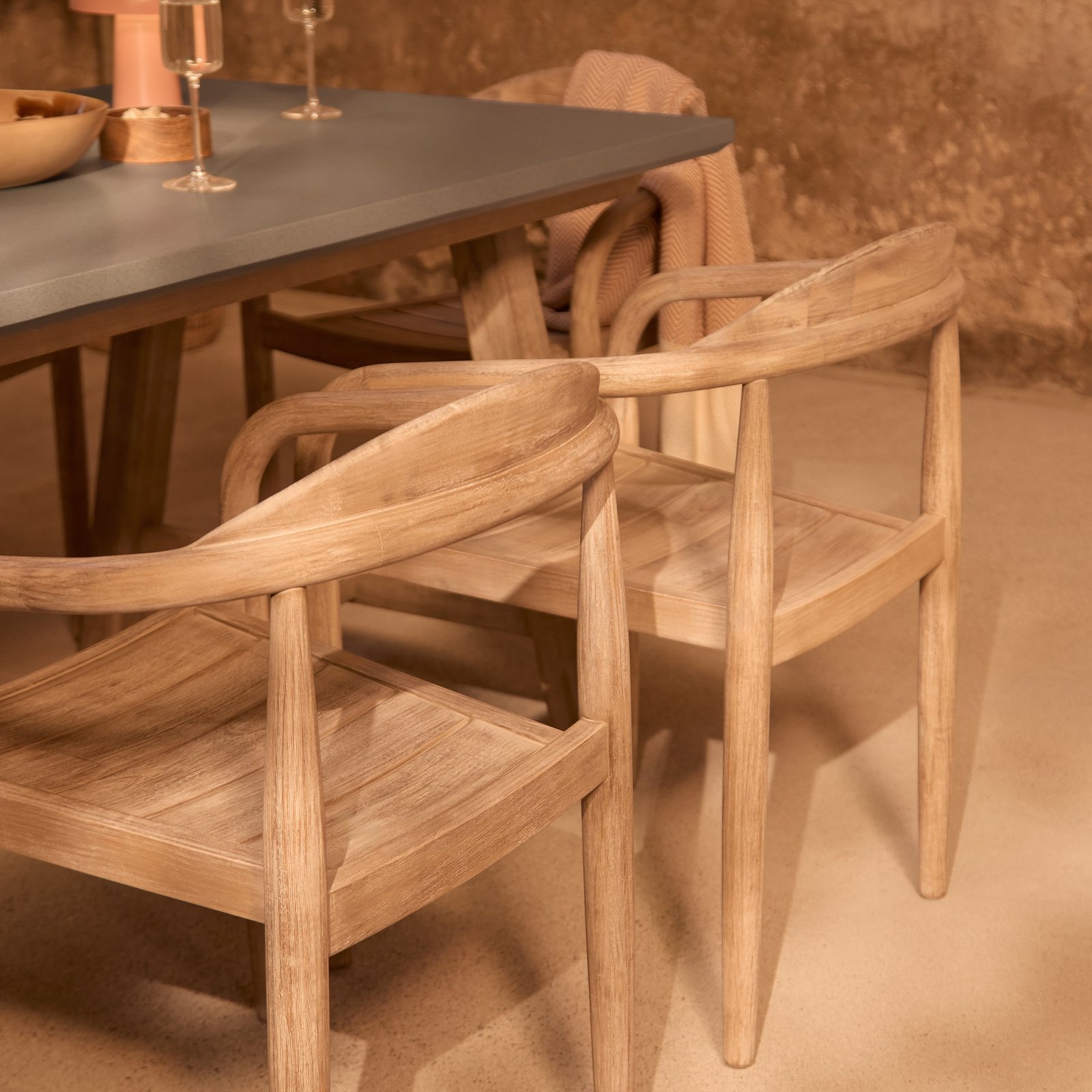 Shiro 180cm Dove Grey Concrete Dining Table Set - 6 Seater - Sasha Brushed Light Acacia Dining Chairs - Image 4