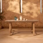 Shiro Brushed Light Acacia Garden Dining Table - Pale Grey Concrete - Image 4