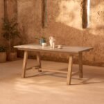 Shiro Brushed Light Acacia Garden Dining Table - Pale Grey Concrete