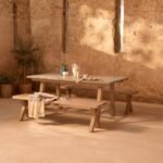 Shiro Brushed Light Acacia Garden Dining Table - Pale Grey Concrete - Image 2