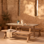 Shiro 6 Seater Pale Grey Garden Dining Set with 2 Charlotte Benches