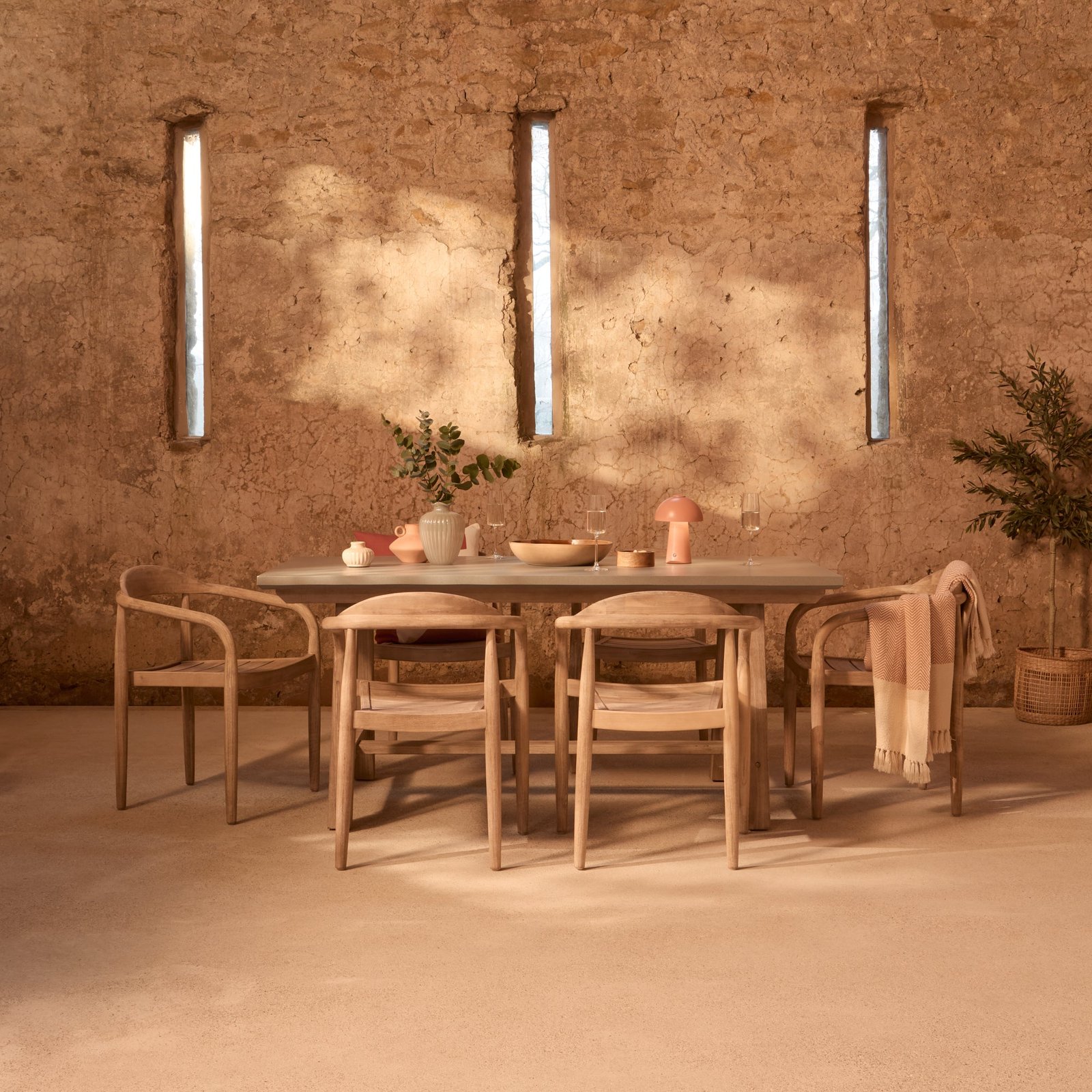 Shiro 180cm Pale Grey Concrete Dining Table Set - 6 Seater - Sasha Brushed Light Acacia Dining Chairs - Image 5