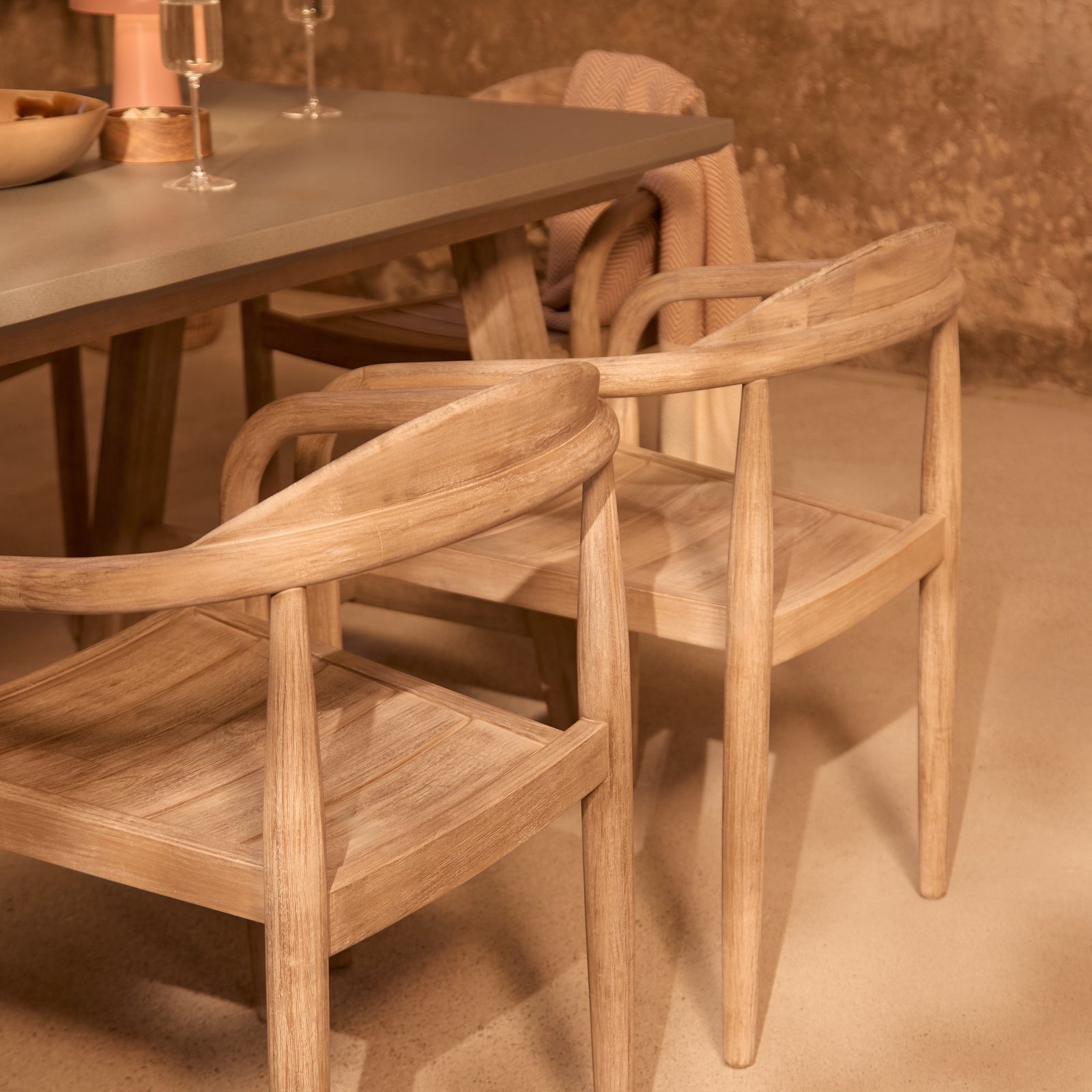Shiro 180cm Pale Grey Concrete Dining Table Set - 6 Seater - Sasha Brushed Light Acacia Dining Chairs - Image 2