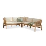 Shiro Wooden Garden Corner Dining Sofa Set with Cream LED Premium Parasol - Image 14