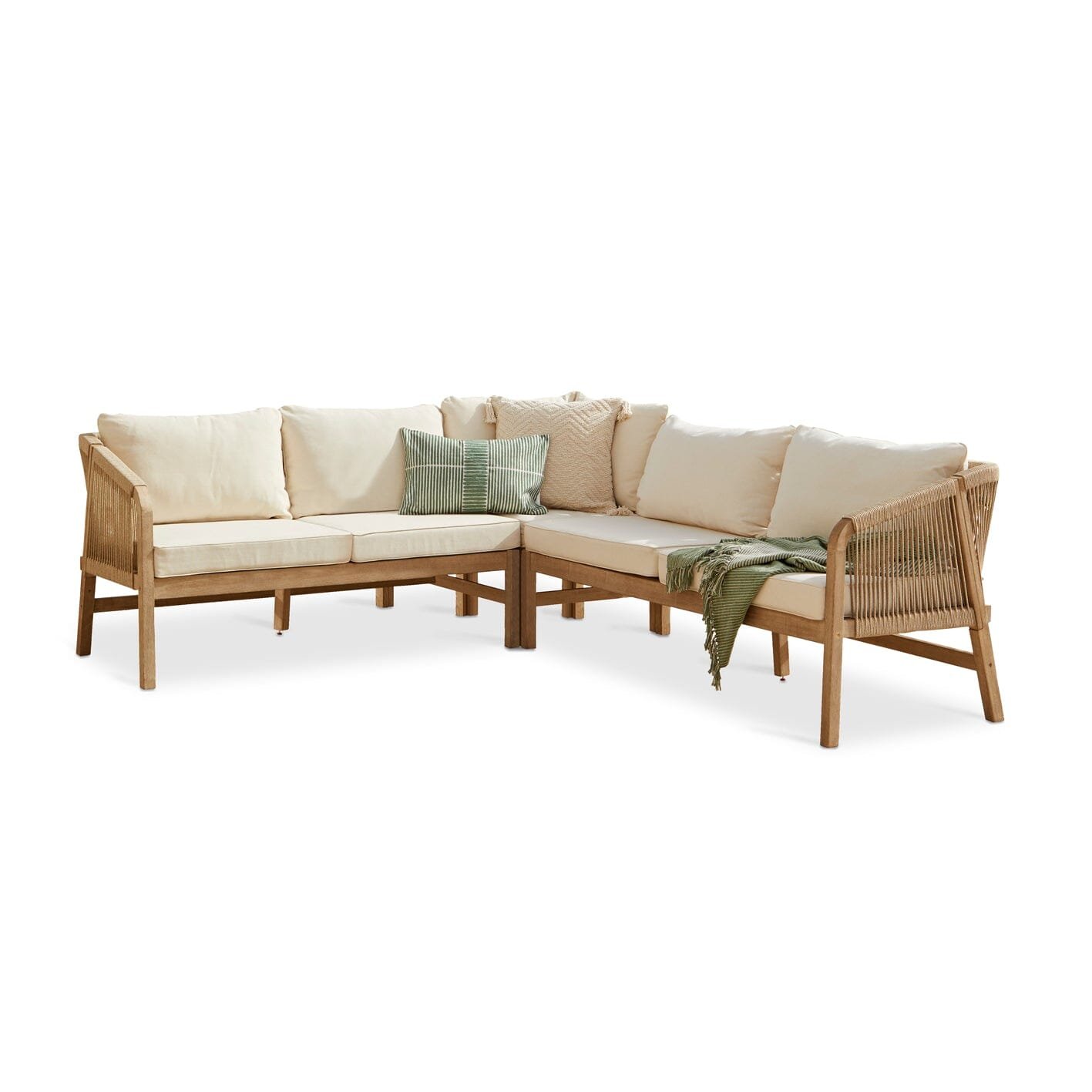 Shiro Wooden Garden Corner Dining Sofa Set with Cream LED Premium Parasol - Image 14