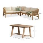 Shiro Wooden Garden Corner Dining Sofa Set with Cream LED Premium Parasol - Image 17