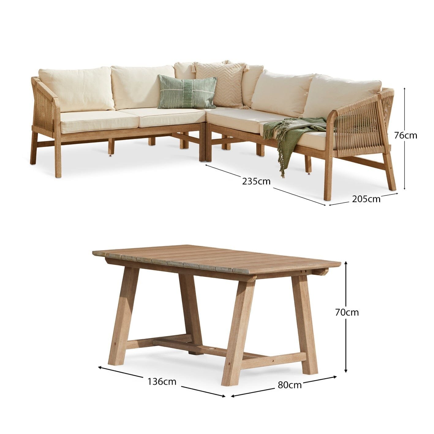 Shiro Wooden Garden Corner Dining Sofa Set with Cream LED Premium Parasol - Image 17