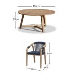 Shiro 6 Seater Round Wooden Garden Dining Set with Shiro Navy Rope Dining Chairs -160cm - Image 13