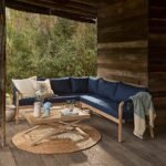 Shiro Garden Corner Sofa with Navy Cushions with Akira Coffee Table Set