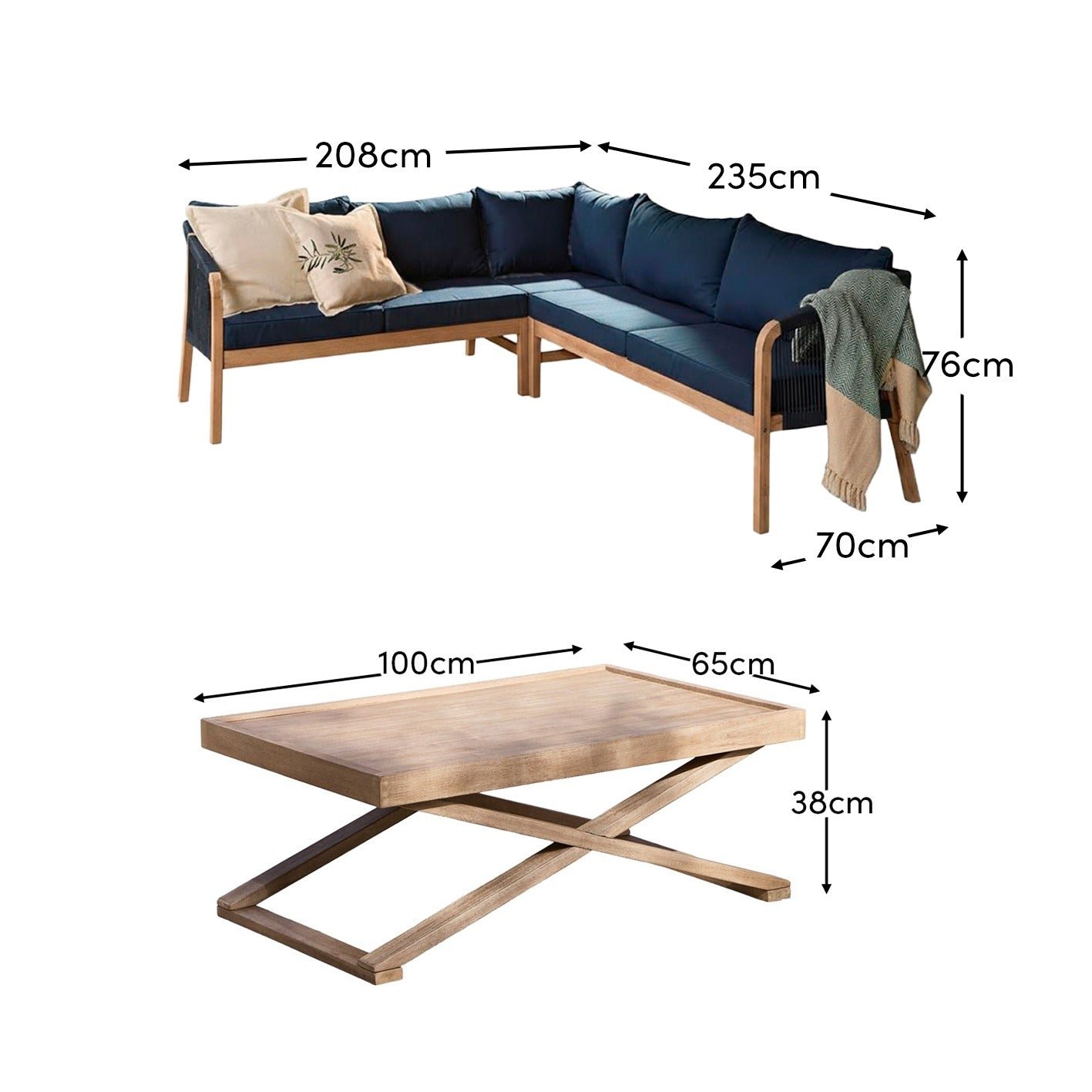 Shiro Garden Corner Sofa with Navy Cushions with Akira Coffee Table Set - Image 12